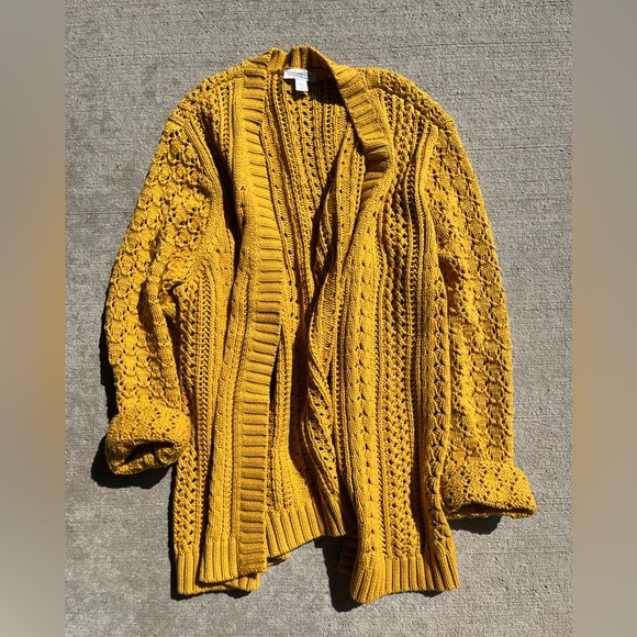 Coldwater Creek chunky knit cardigan honey mustard sweater - Picture 1 of 3